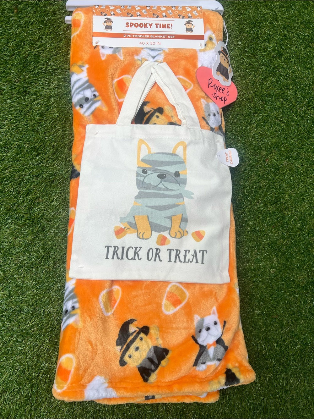 Halloween French Bulldogs in Costumes Toddler Blanket & Treat Tote Set
